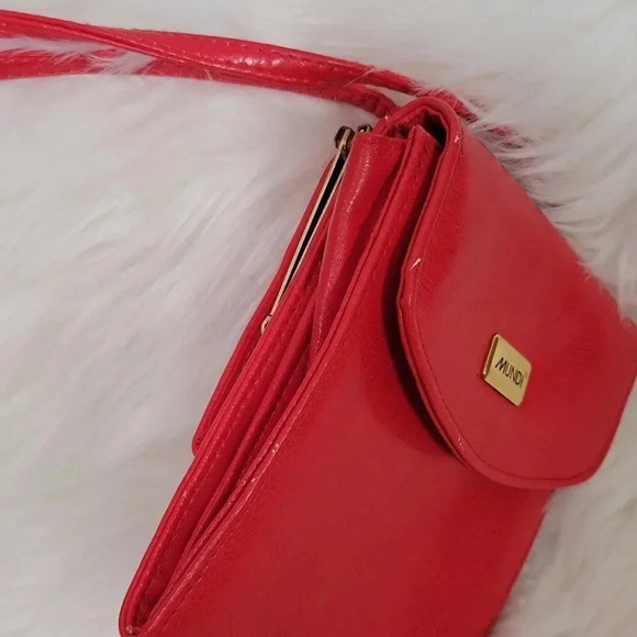 VINTAGE Mundi Red Fold Over Crossbody Long Strap Small Purse - Picture 4 of 11